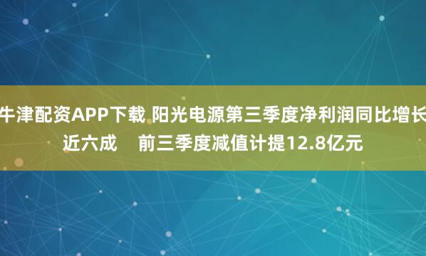 牛津配资APP下载 阳光电源第三季度净利润同比增长近六成    前三季度减值计提12.8亿元